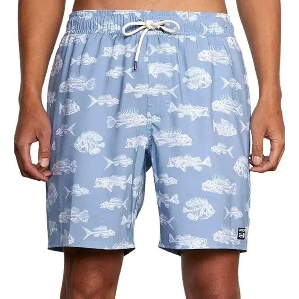 NEW RVCA Mens Horton Fish Elastic Short XL Blue Swim Surf Casual 7" Inseam - Picture 1 of 15